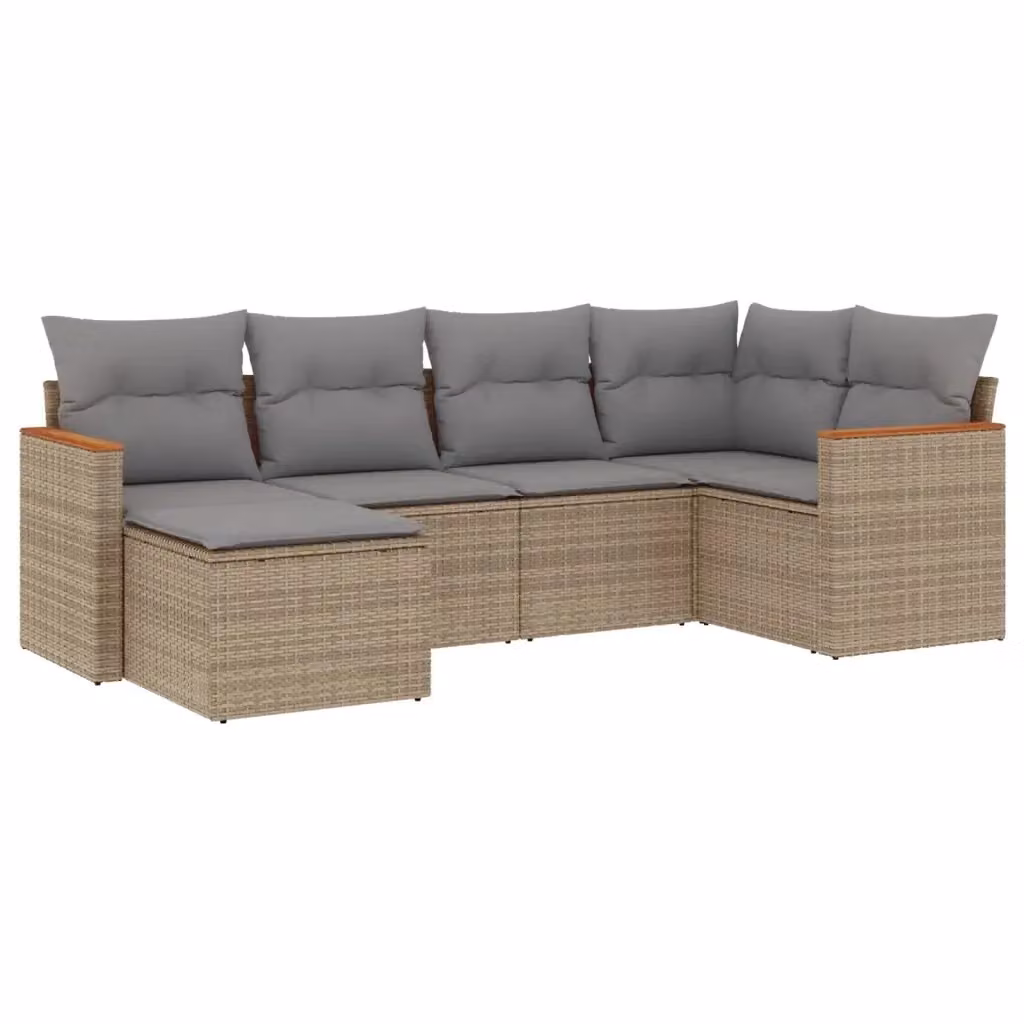 Set Divano da Giardino a L vidaXL 6 pz con Cuscini Beige e Struttura in Legno di Acacia e Metallo – 2