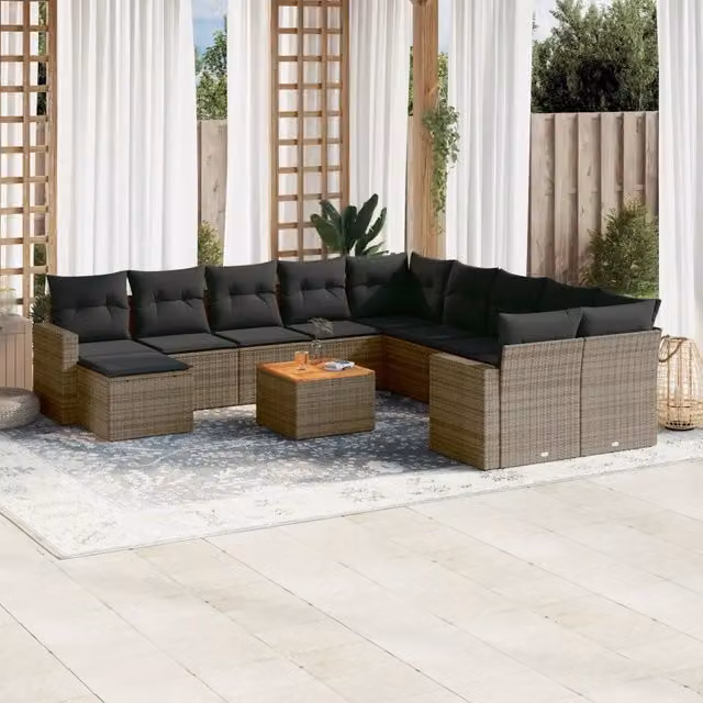 Set Divani da Giardino 12 pz con Cuscini Grigio in Polyrattan 3224422
