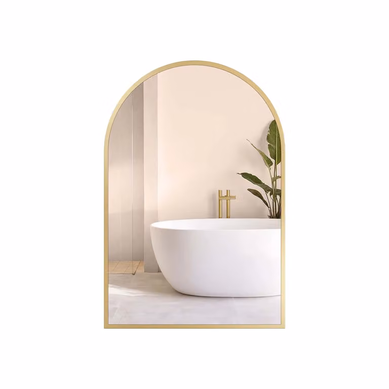 Specchio da parete ad arco con cornice in alluminio, Oro Pallido