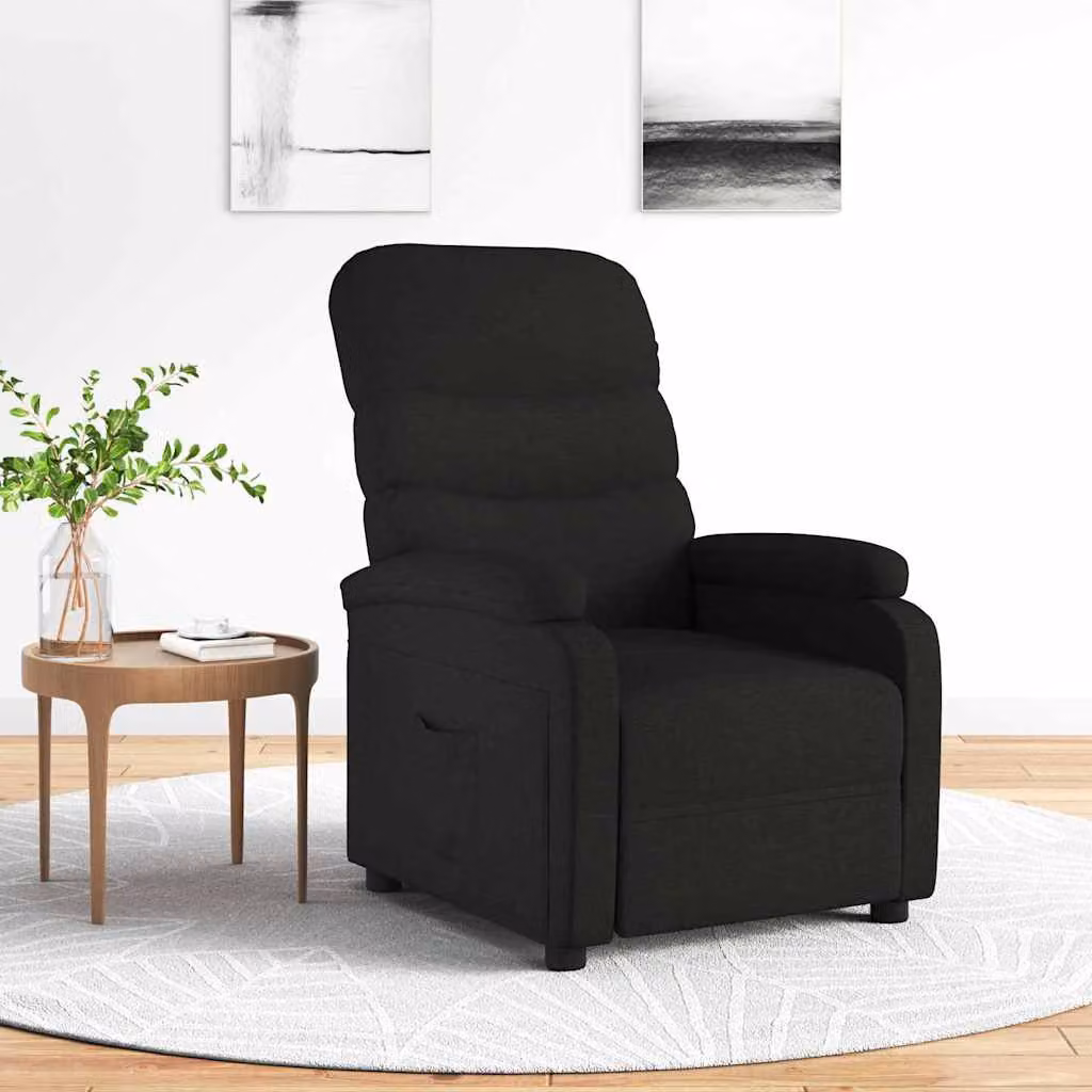 vidaXL Poltrona Reclinabile Relax in Tessuto Nero con Braccioli e Regolazione Manuale