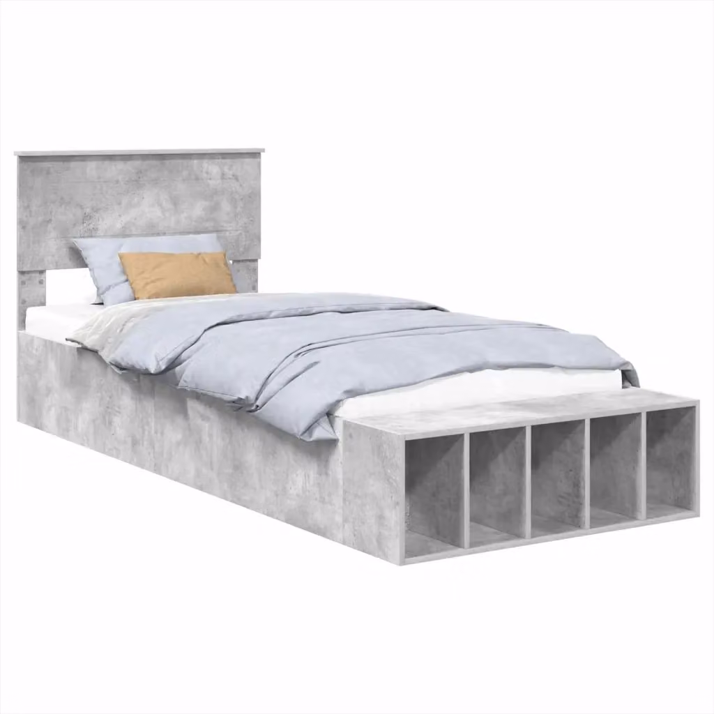 Struttura letto con scaffale vidaXL in legno ingegnerizzato Grigio, L/P/H: 200 x 90 x 102 cm – 2
