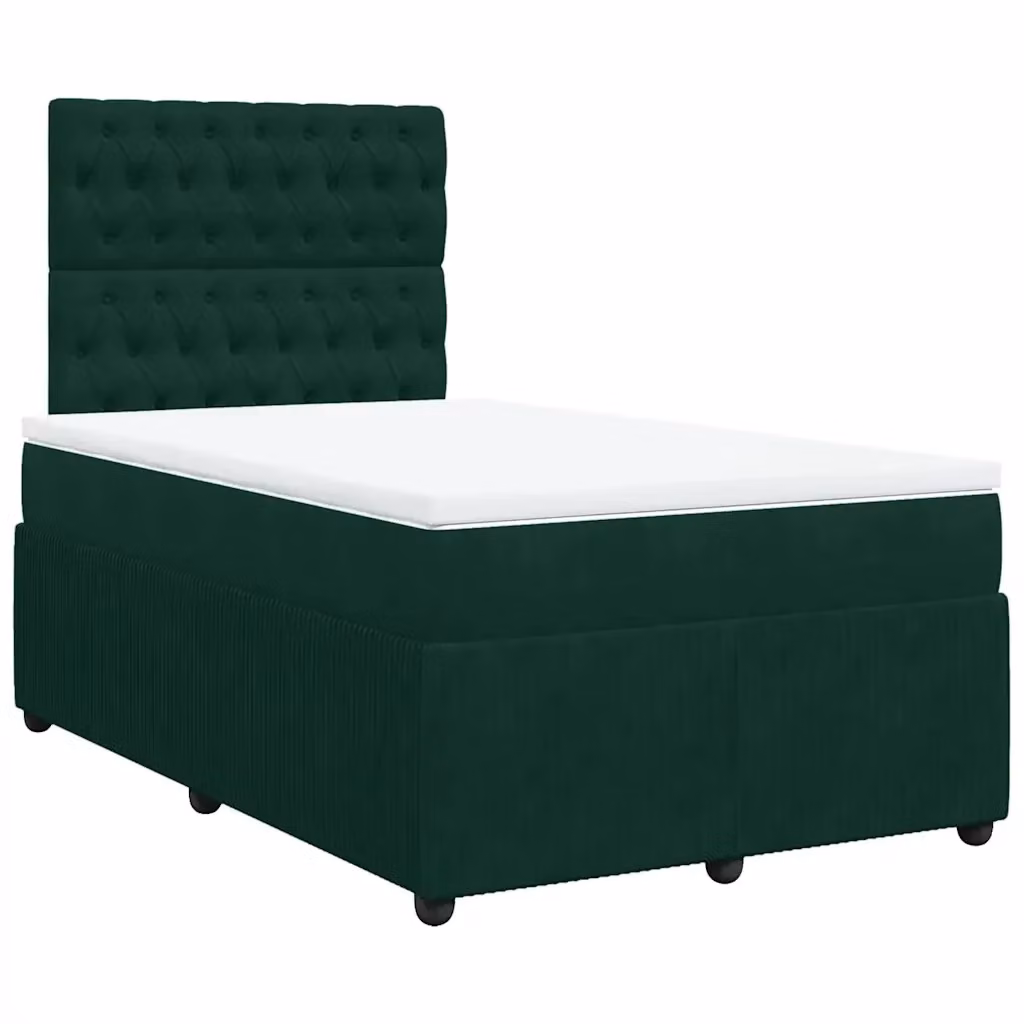 Letto con Giroletto a Molle e Materasso Ibrido vidaXL in Velluto Verde Scuro e Bianco L/P: 120 x 190 cm – 2