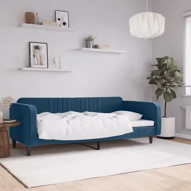 Letto da giorno blu in velluto con struttura in metallo e legno vidaXL – 1