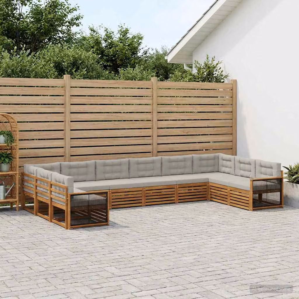 Set di 10 divani da giardino vidaXL in legno di acacia, colore naturale e grigio chiaro