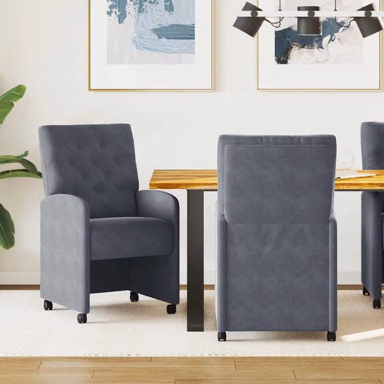 Set di 2 sedie da pranzo vidaXL in velluto grigio scuro con ruote, L: 58 cm, P: 67 cm, H: 97 cm