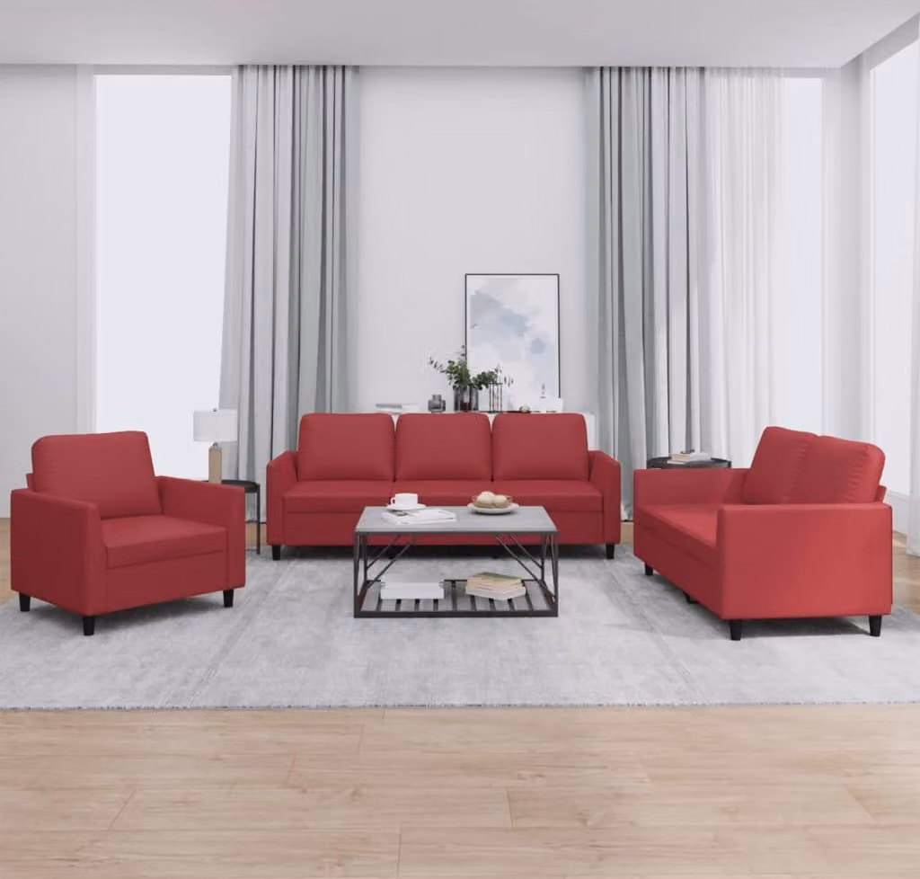 Maison Exclusive - Set divano a 3 pezzi con cuscini in ecopelle color bordeaux