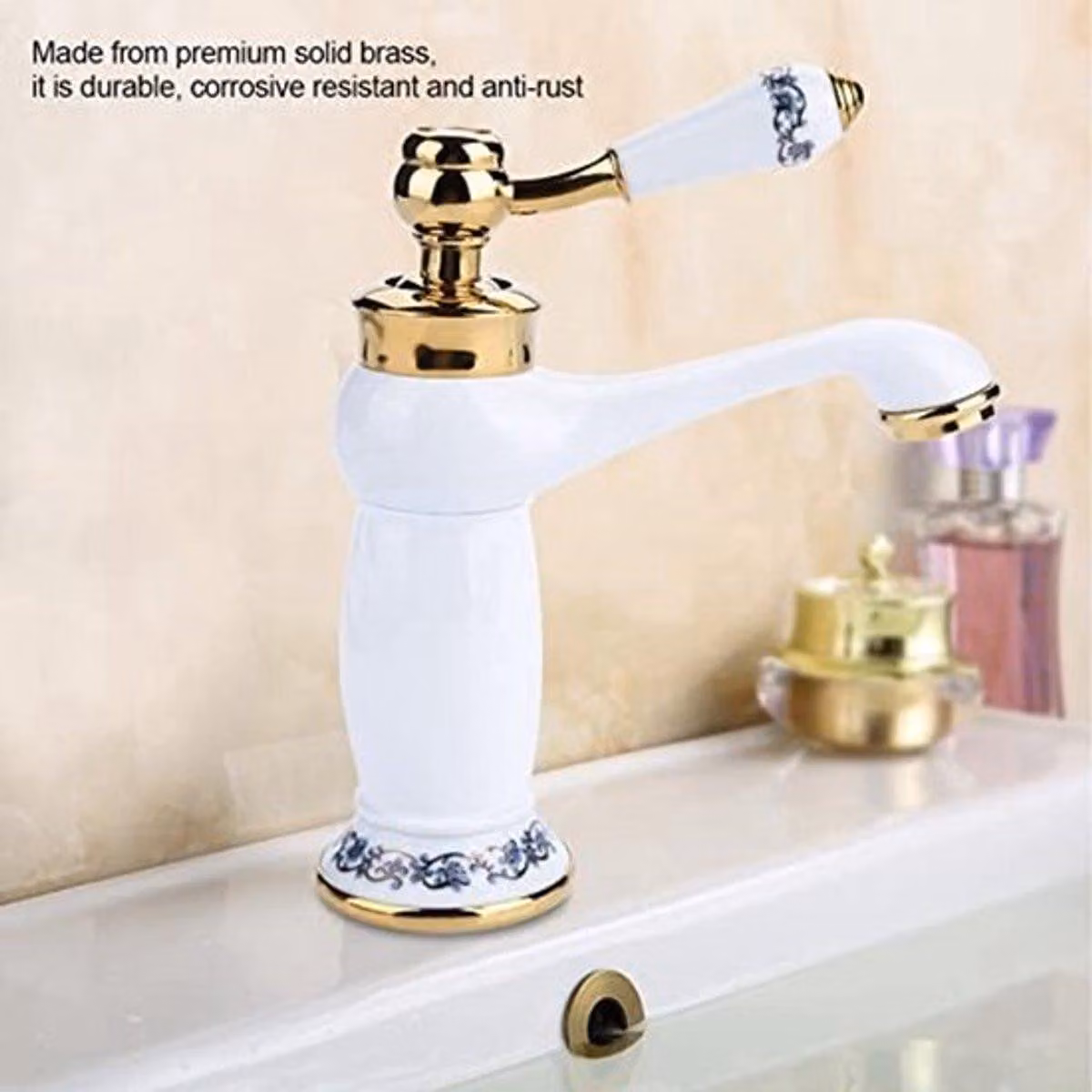 Bagno/Cucina - Rubinetto in bronzo - Cartuccia in Vetroceramica - Design vintage con motivi floreali - 19 x 16,5 x 6,4 cm - Rubinetto per bagno
