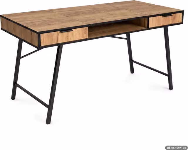 Scrivania industriale per computer AKORD FURNITURE FACTORY in finitura rovere e nero, L: 120 cm, P: 80,5 cm, H: 50 cm