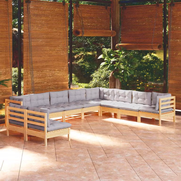 Maison Exclusive - Set Divani da Giardino 10 pz con Cuscini Grigi Massello di Pino