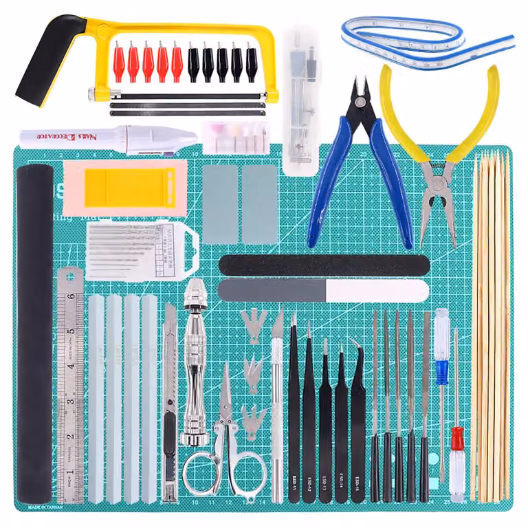 Kit di strumenti per modellismo, composto da 87 pezzi, con scatola e custodia