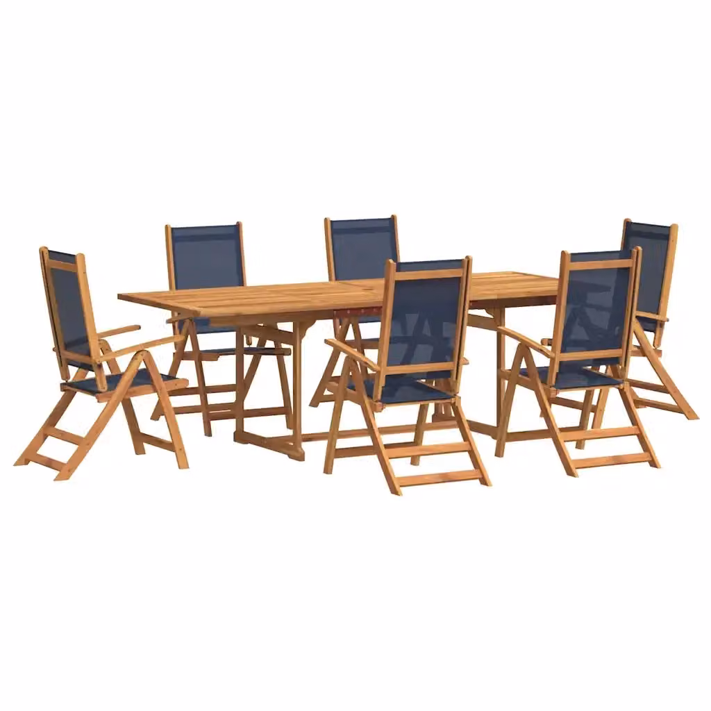 Set Pranzo da Giardino vidaXL in Legno di Acacia e Textilene, 7 Pezzi, Blu e Marrone – 2