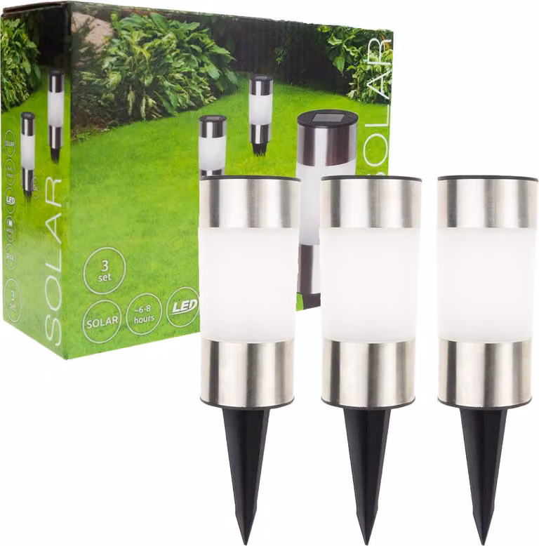 Lampada da giardino 3Pcs /Kpl Led Solar Inox alimentata a terra Pole Solar