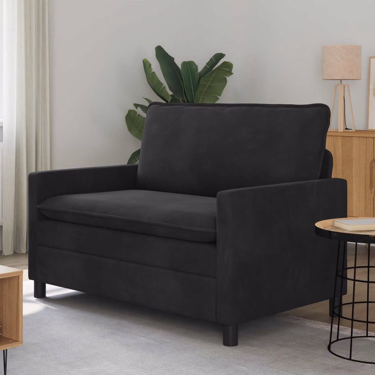 Divano moderno vidaXL in velluto nero con struttura in metallo L: 126 cm, P: 81 cm, H: 87,5 cm