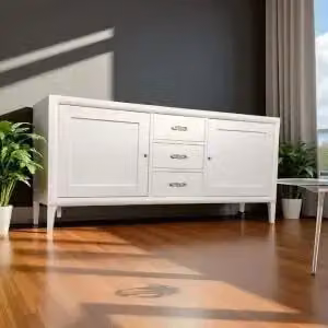 Credenza madia Spillo in legno KIVIO con 2 ante e 3 cassetti bianco opaco – 2