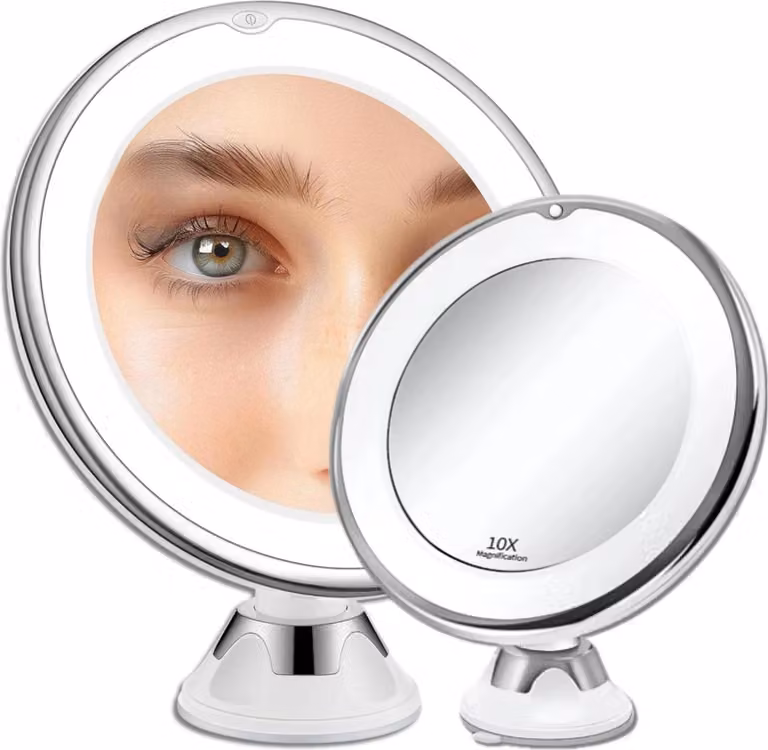 EDIBAZZAR | Specchio cosmetico girevole con illuminazione a LED e ventosa per il trucco
