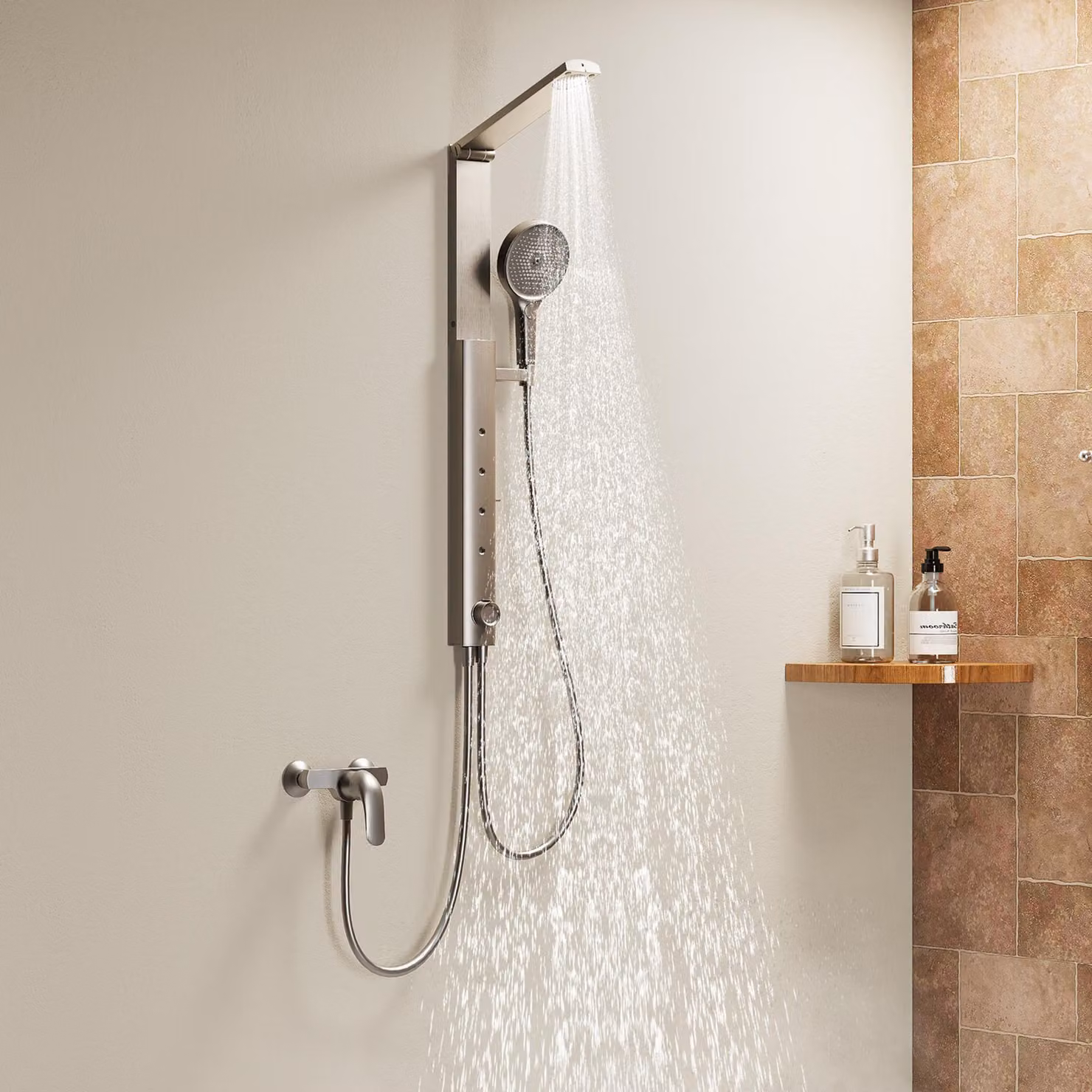 Set doccia a pioggia HOROW grigio, set doccia con 4 modalità di massaggio, set doccia pieghevole, regolabile in altezza, senza rubinetteria, adatto anche per vasche da bagno