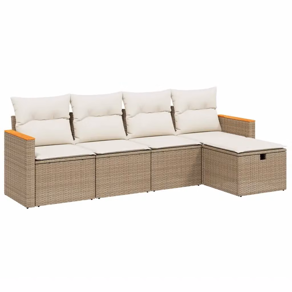 Set Divano da Giardino a L vidaXL in Polyrattan Beige con Cuscini e Ottoman – 2