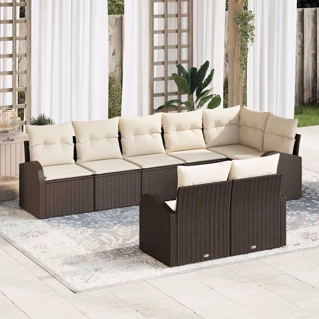 Set Divano da Giardino vidaXL 8 posti in Polyrattan Marrone con Cuscini e Struttura in Acciaio – 1