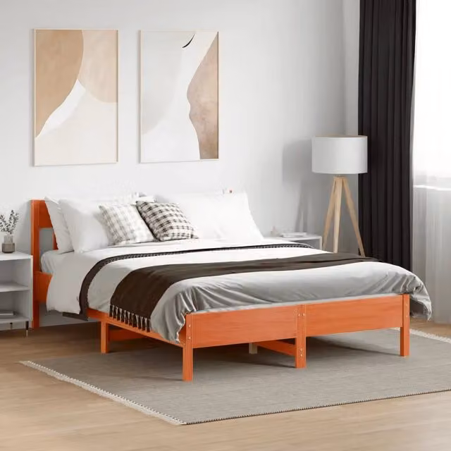 Giroletto vidaXL in legno di pino marrone cera con doghe fisse L/P: 160 x 200 cm – 1