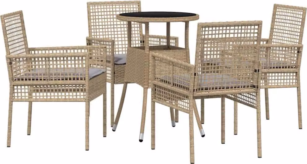 Set da Pranzo per Giardino 5 pcs Beige polyrattan