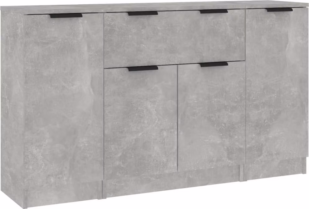 Credenze 3 pz Grigio Cemento in Legno Multistrato