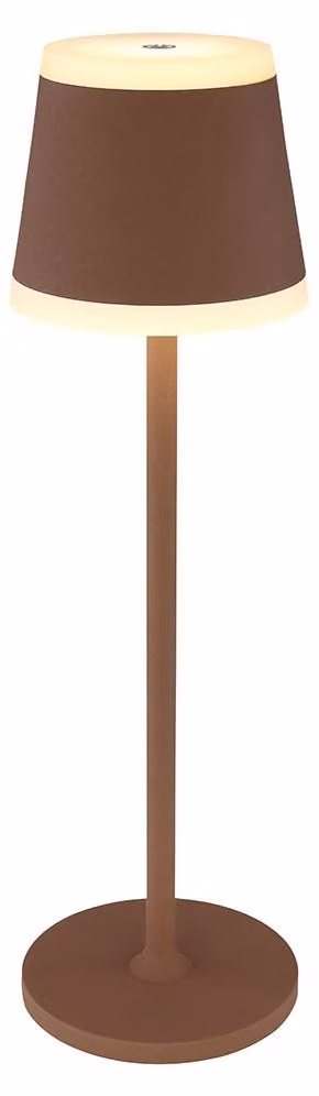 Lampada da tavolo a LED, finitura ruggine, dimmer touch, batteria integrata, porta USB, altezza 38,5 cm