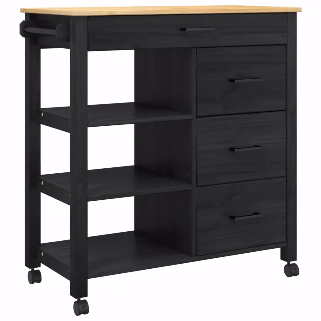 vidaXL Carrello da Cucina MONZA Moderno in Legno di Pino Nero L: 84 cm, P: 40 cm, H: 88,5 cm – 2