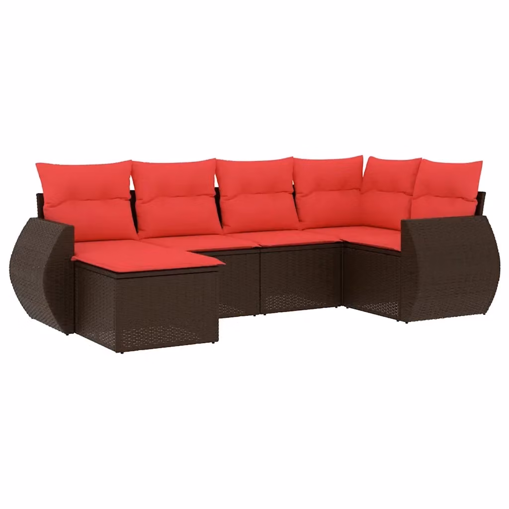 Set di Divani da Giardino vidaXL a Forma di L con Cuscini Marroni e Rosso in Polyrattan e Metallo – 2