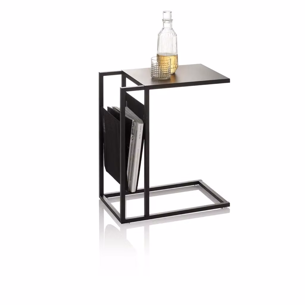Tavolino moderno GIORDANOSHOP in metallo nero opaco con tasca L/P/H: 46 x 28,4 x 56,6 cm – 2