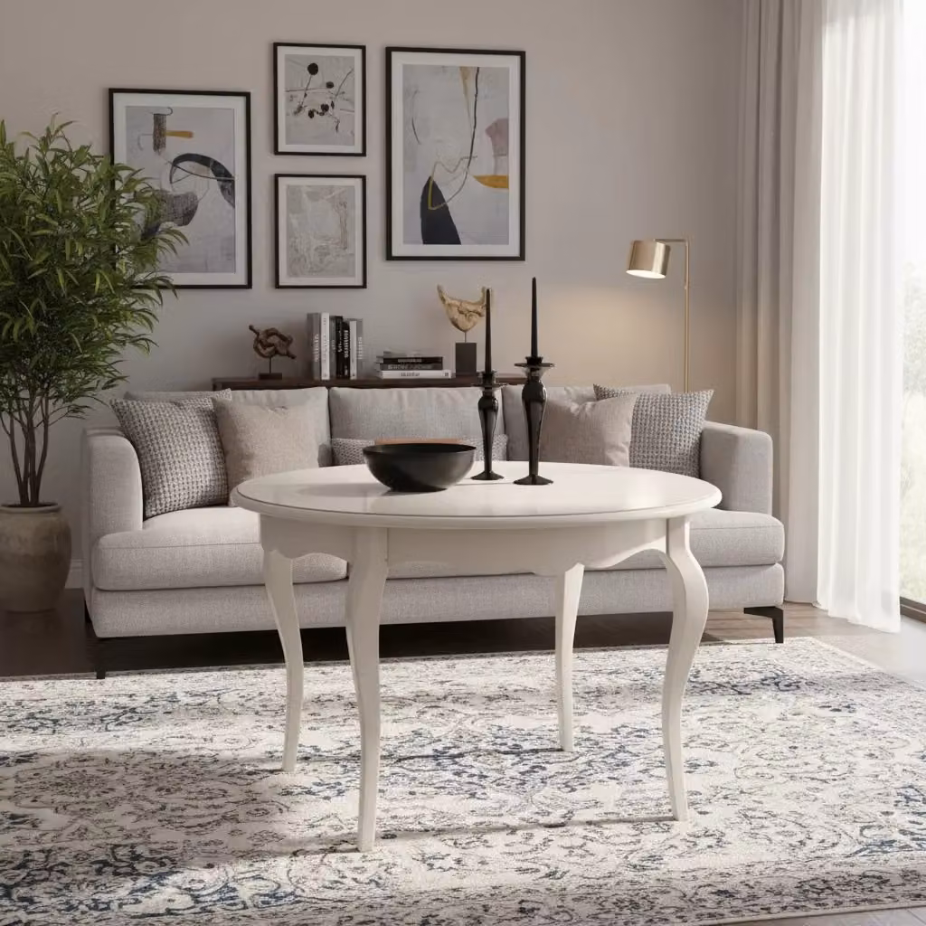 Tavolo rotondo estensibile bianco laccato opaco stile classico Mobili 2G H: 78 cm, L: 140 cm – 2