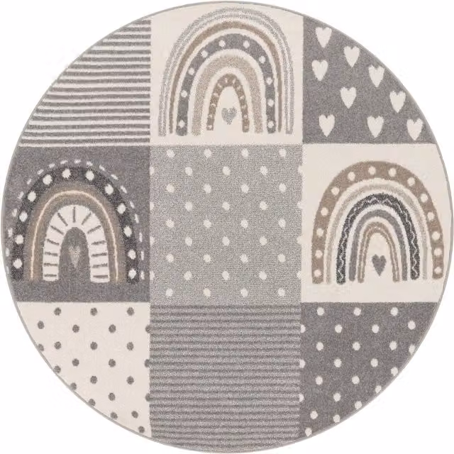 Tappeto rotondo per bambini Ninique grigio e bianco, diametro: 120 cm