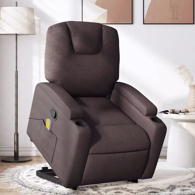 Divano Sedia-Poltrona Alzapersona Massaggi Reclinabile Marrone Scuro Tessuto 574460