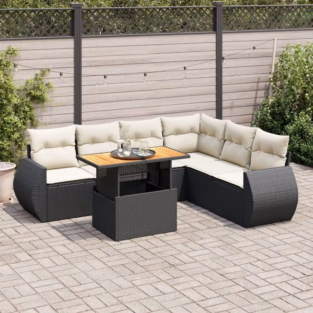 Maison Exclusive - Set Divani da Giardino con Cuscini 7pz Nero Polyrattan