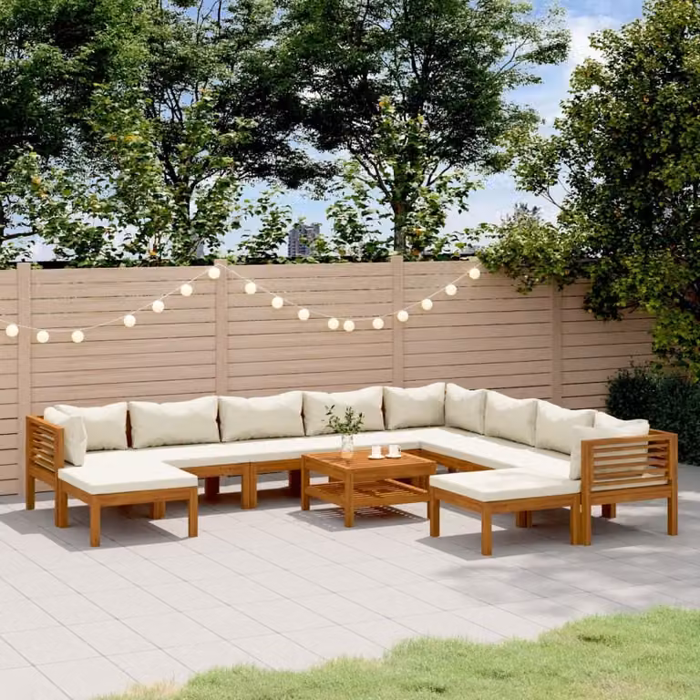 Maison Exclusive - Set da giardino da 11 pezzi con cuscini color crema, in legno massello di acacia