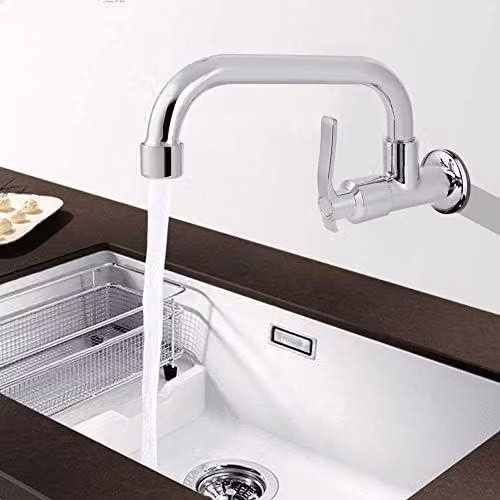 Rubinetto da parete in ottone, 20 cm, girevole a 360°, per cucina e bagno