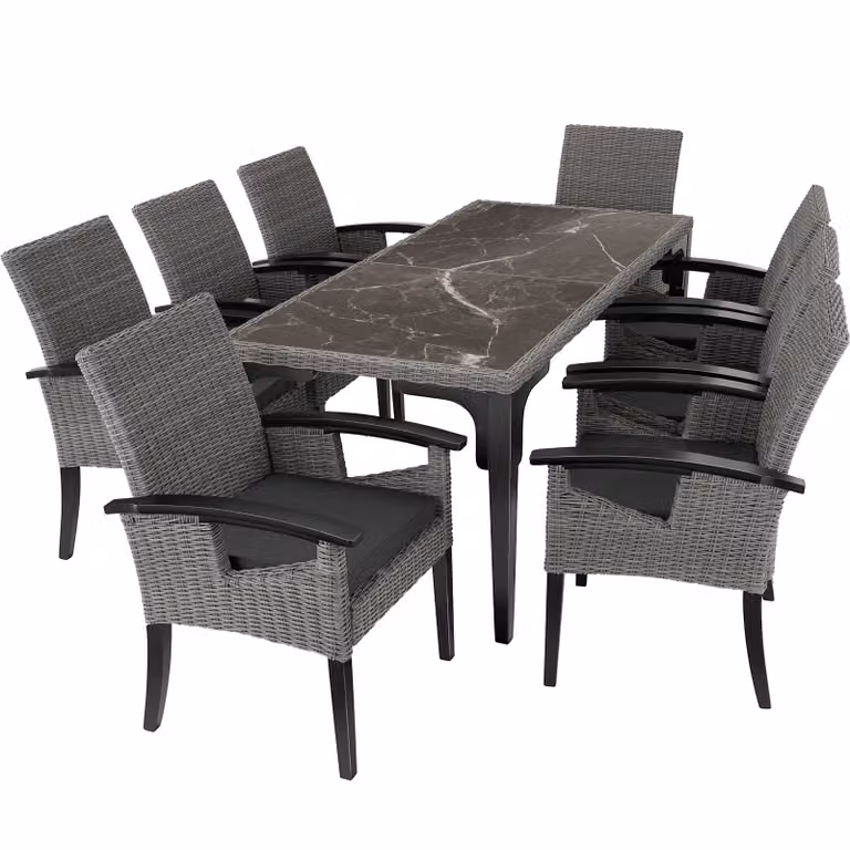 Tavolo rettangolare in polyrattan e legno di gomma Tectake grigio per giardino e terrazzo