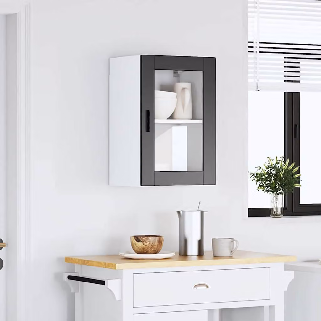 Pensile da cucina moderno vidaXL con ante in vetro, bianco o nero, L: 60 cm, H: 31 cm, P: 40 cm