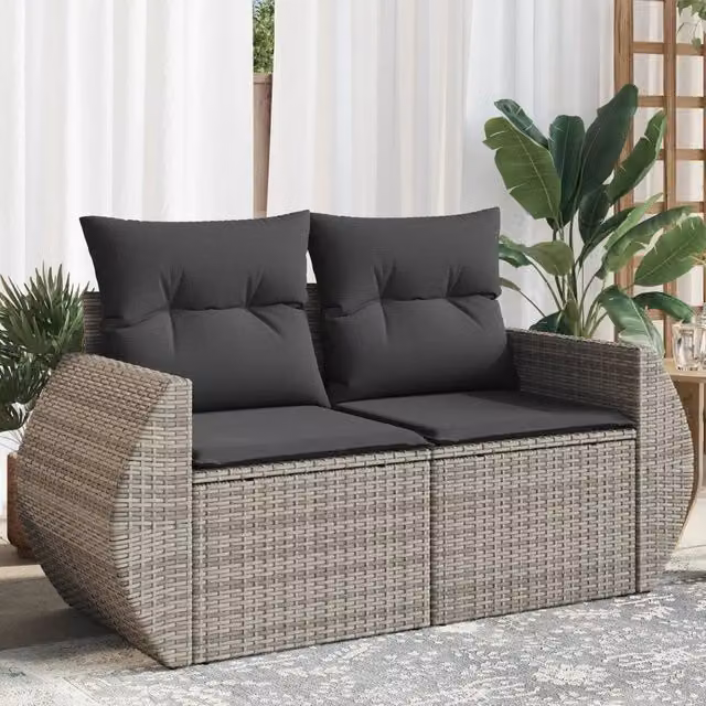 Divano da giardino a 2 posti vidaXL in polyrattan grigio con cuscini imbottiti e coperture rimovibili