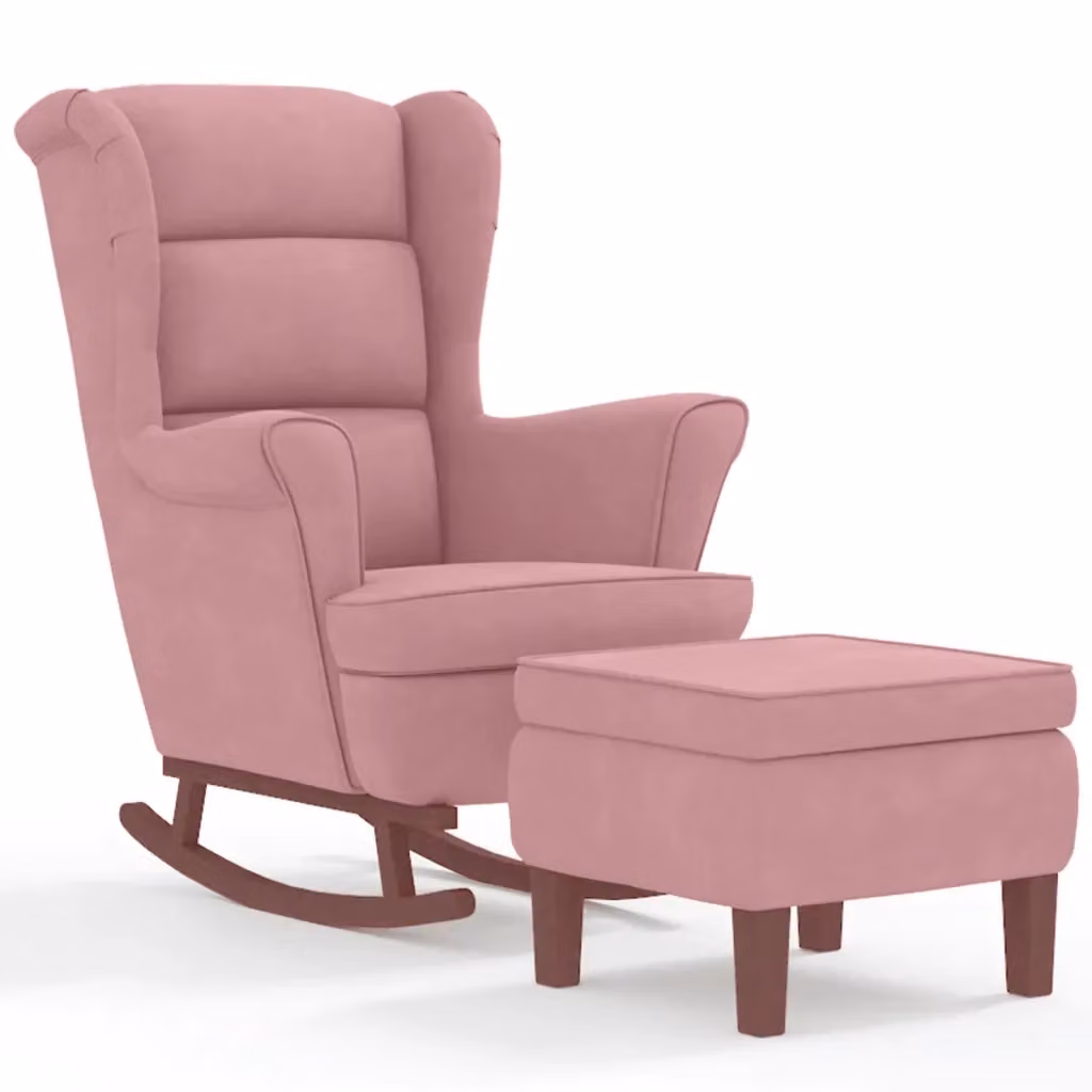 Sedia a dondolo con schienale alto in velluto rosso e struttura in legno con pouf incluso vidaXL – 2