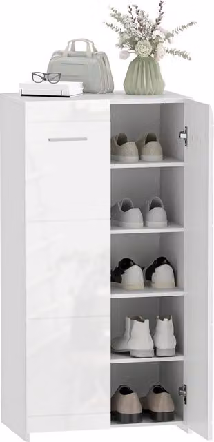 Armadio Scarpe Moderno Minimal Bianco Lucido con Ripiani Aggiustabili L/P/H: 55 x 36 x 108 cm – 1