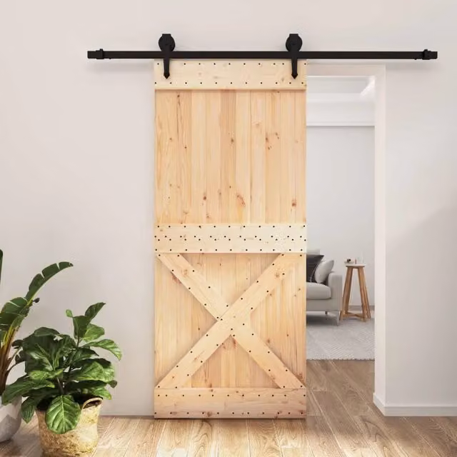 Porta scorrevole moderna vidaXL in legno e acciaio, colore marrone e nero, L: 90 cm, H: 210 cm – 1