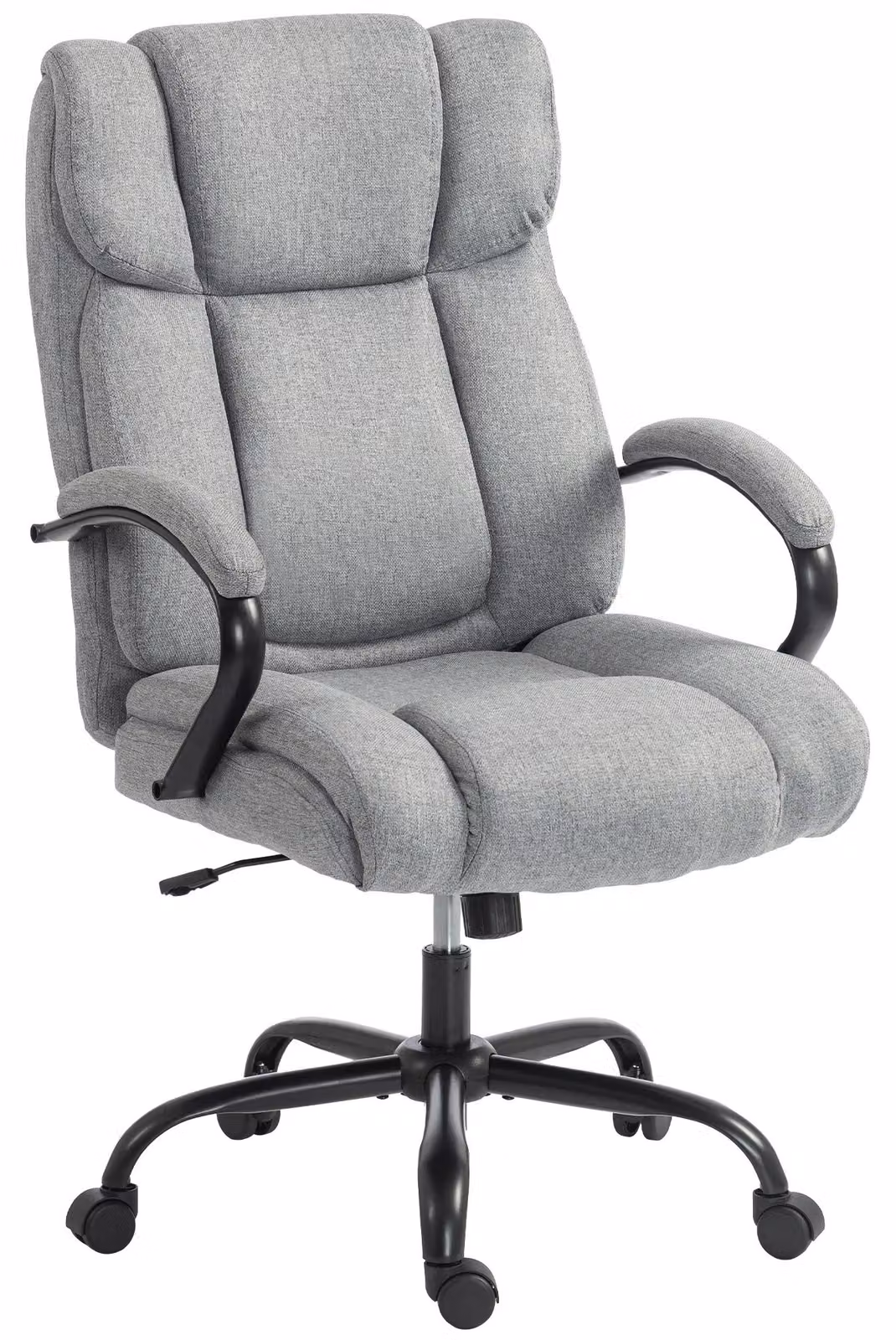 Sedia da ufficio - Poltrona ergonomica per ufficio - Imbottita con braccioli - Seduta ampia - Regolabile in altezza e girevole - Funzione basculante, portata massima 220 kg - Aspetto simile al lino, colore grigio chiaro