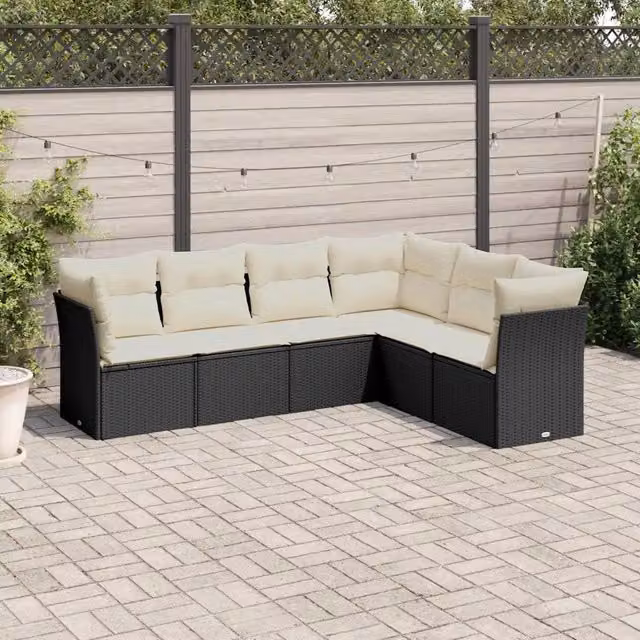 Set Divano da Giardino 6 pz con Cuscini Nero in Polyrattan 3249515