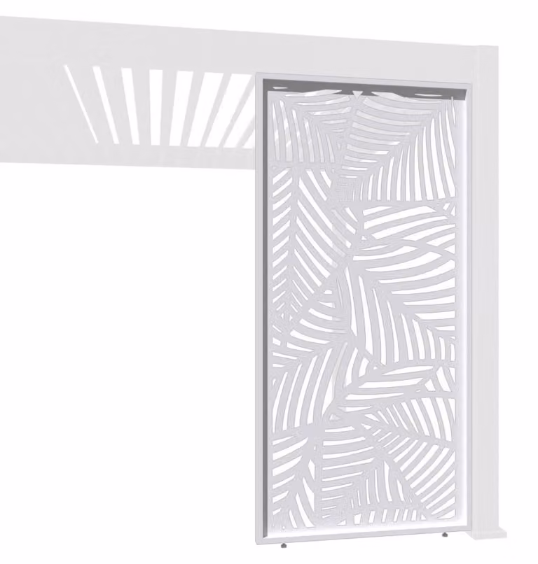 Pannello decorativo laterale per pergola, design a foglia, alluminio bianco