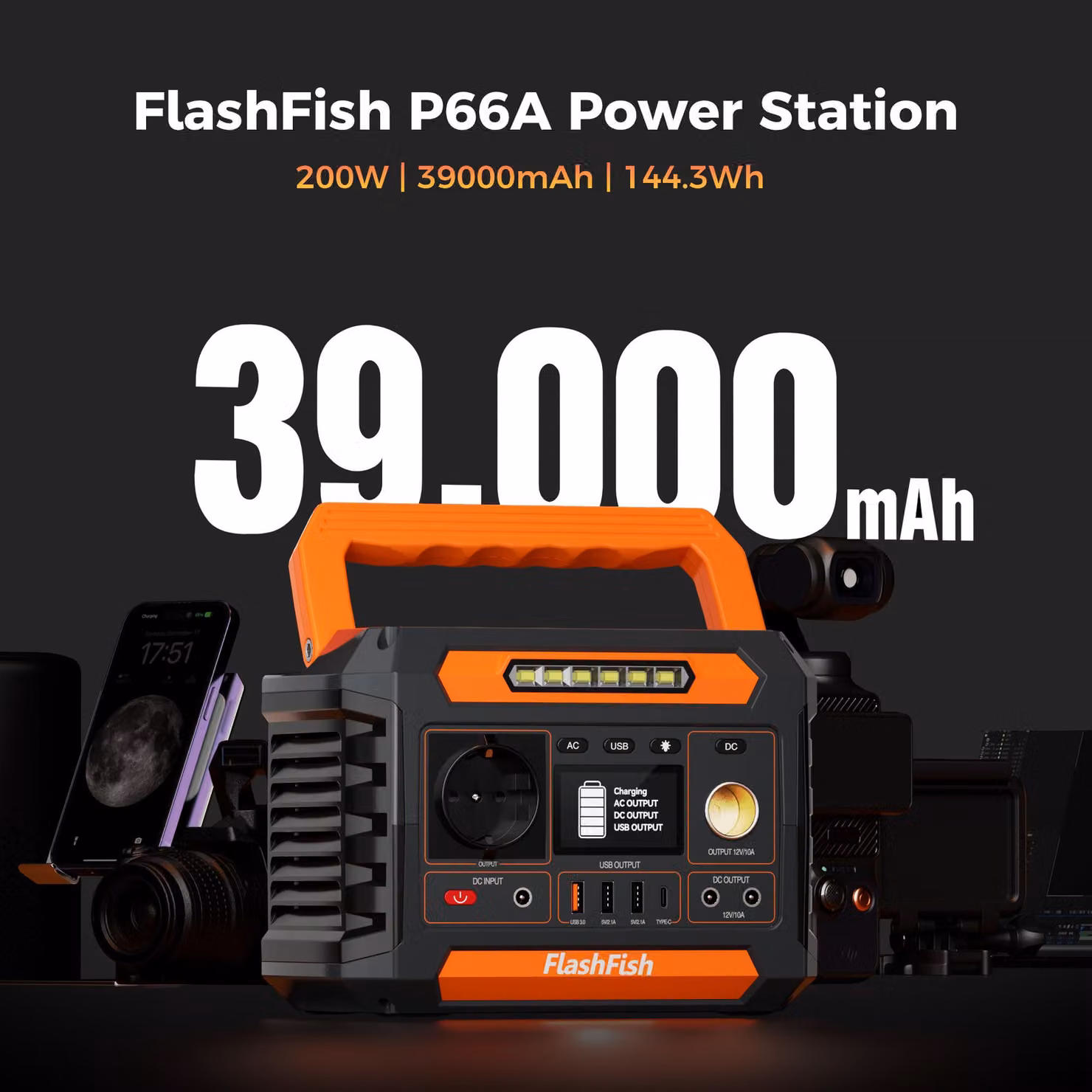 Centralina portatile P66A - Potenza: 260W - Batteria agli ioni di litio da 39000mAh - Design compatto