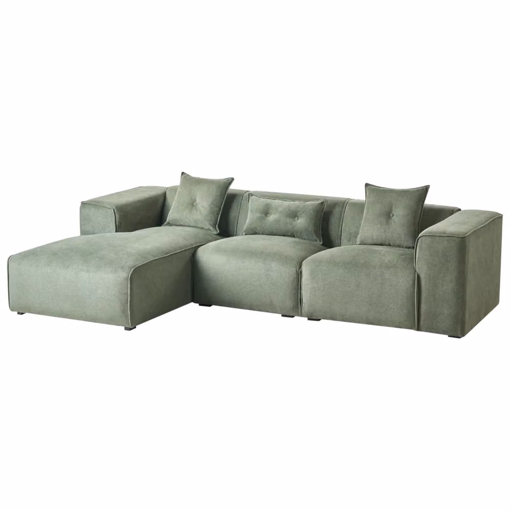 Divano Angolare Moderno Beliani in Ciniglia Verde con Cuscini Extra, Versione Sinistra, L/P/H: 294 x 170 x 72 cm – 2