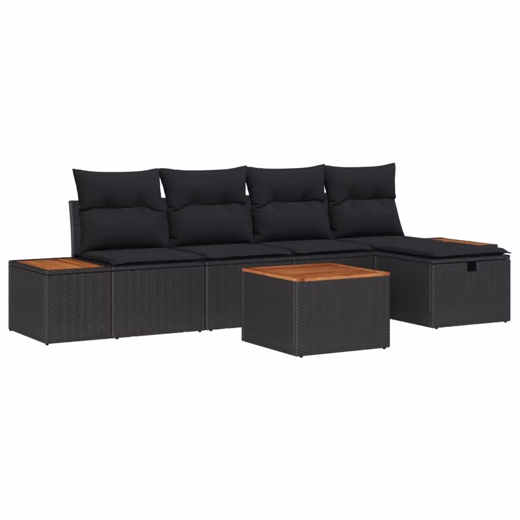 Set Divano da Giardino a L vidaXL 6 pz Nero con Cuscini e Tavolino in Polyrattan e Metallo – 2