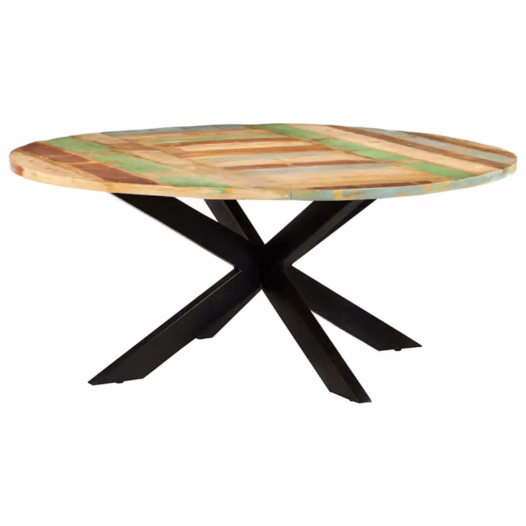 vidaXL Tavolo da Pranzo Rotondo Moderno in Legno Massello e Metallo, Marrone Multicolore, Diametro: 175 cm