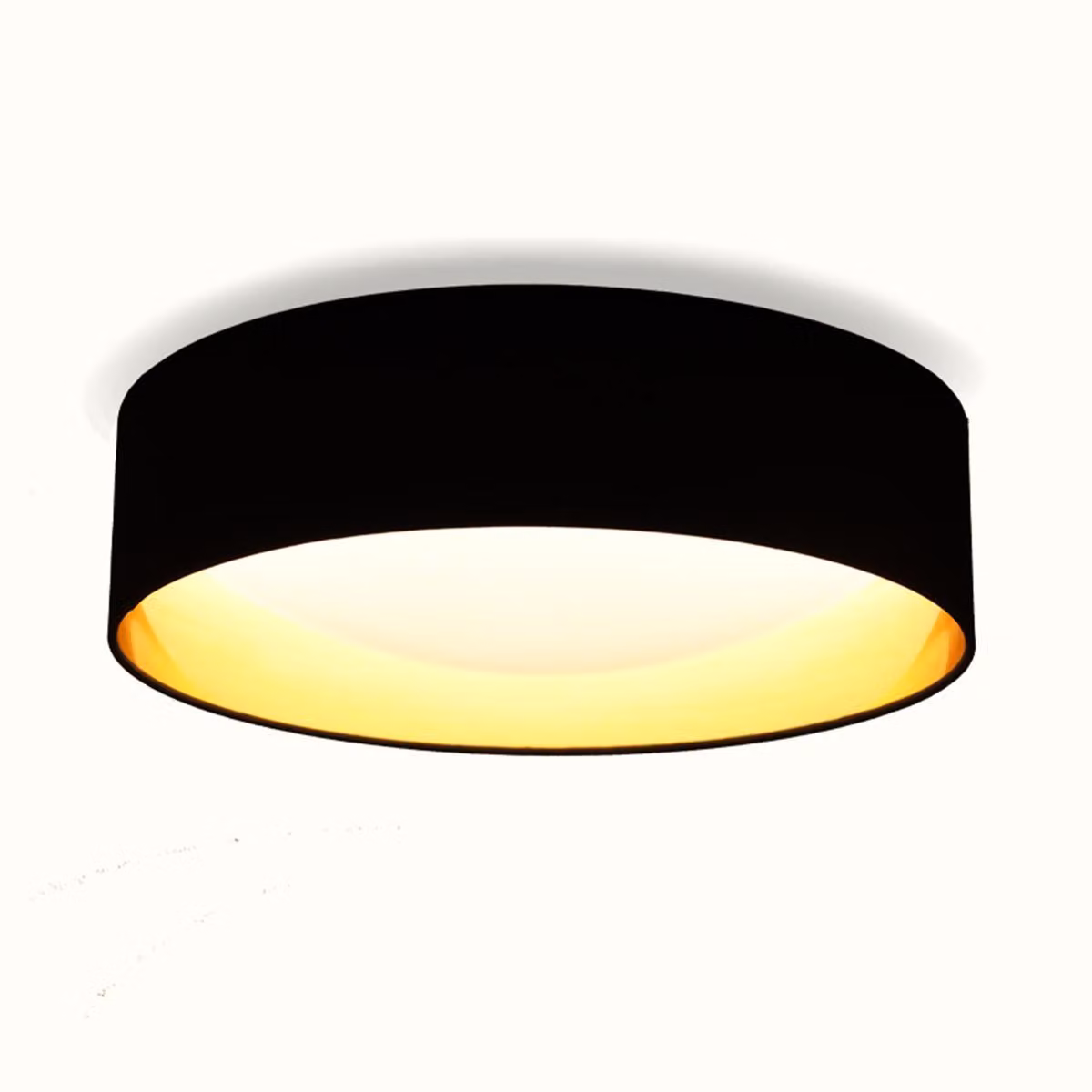 Plafoniera LED rotonda Ø40cm 30W - Paralume in tessuto nero con riflettore interno specchiato oro - Luce selezionabile 3000K/4000K/6000K