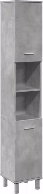Mobiletto contenitore per bagno HELLOSHOP26 in legno composito grigio cemento con ante e ripiani interni L/P/H: 30 x 30 x 179 cm
